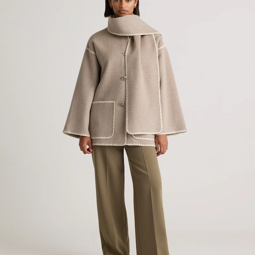 NWT Quince Double-Faced Merino Wool Scarf Coat in Oat color size Large - Picture 11 of 14